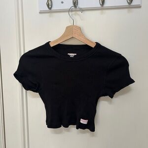 Alexander Wang Black Ribbed Crewneck Crop Top